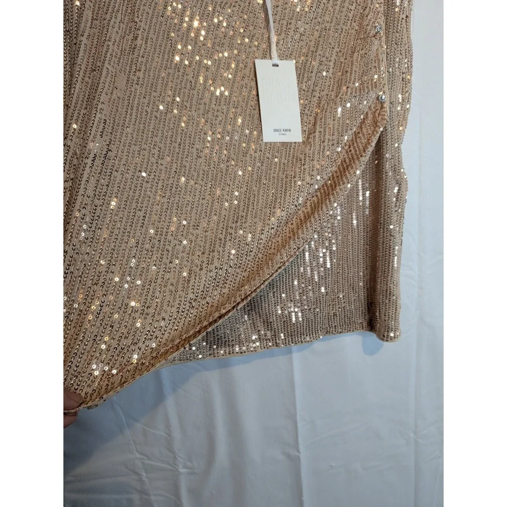 NWT GRACE KARIN sequined skirt NEW Champagne Pink Sparkle GNO size‎ 2xl XXL